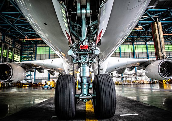 Airplane in Hangar and landing gear